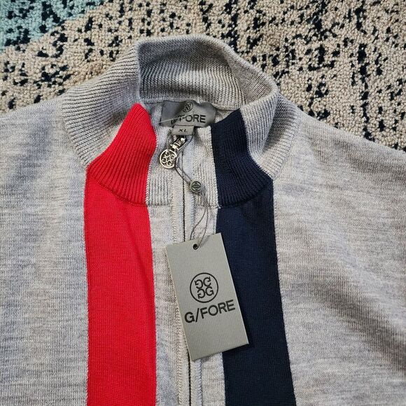 G/Fore Men's 100% Merino Wool 1/4 Zip Sweater Pullover Striped Heather Gray XL - Picture 8 of 13